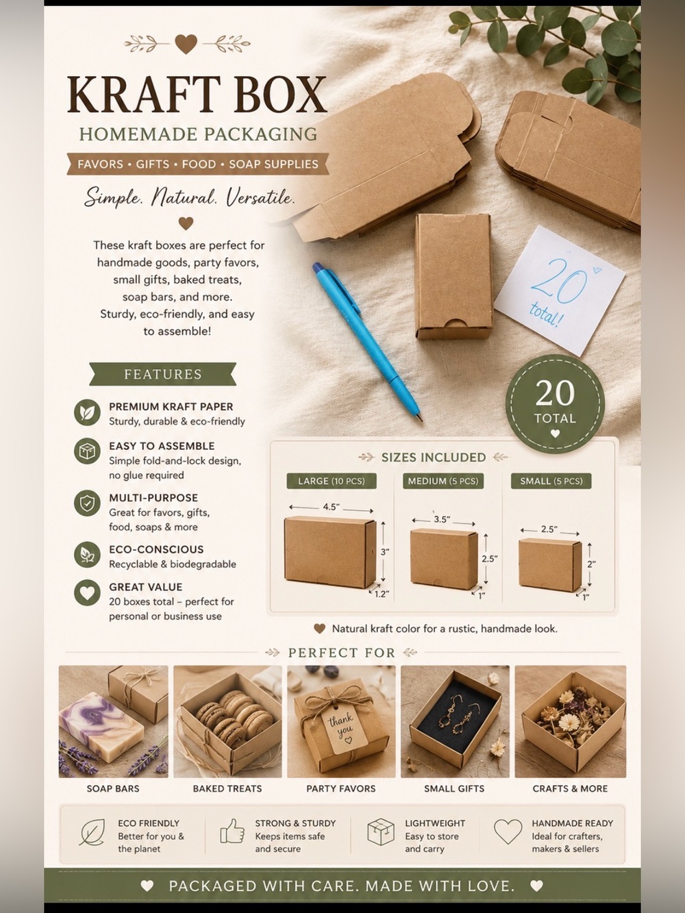 Kraft Box - Homemade Packaging - favors , gifts , food or soap Supplies